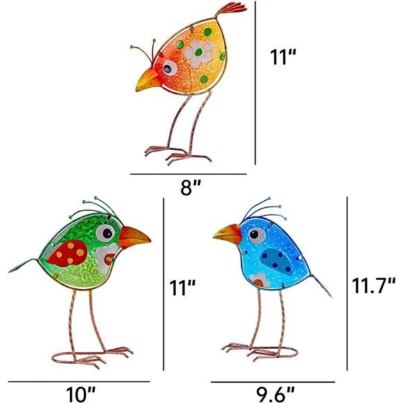 Garden Decor for Outside - Outdoor Statue Decorations Metal Bird Glass Yard Art - Picture 3 of 7